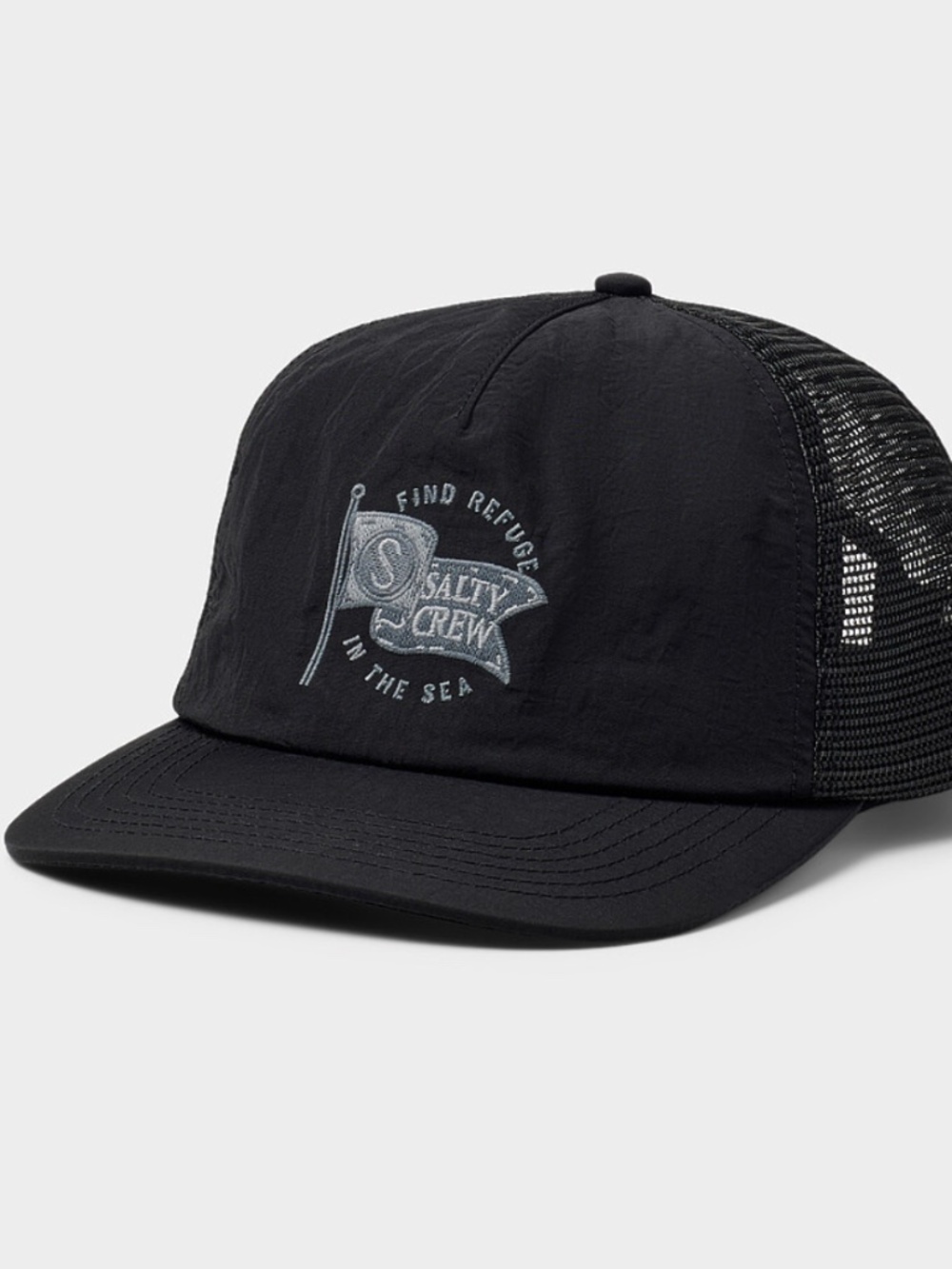 Salty Crew Find Refuge in the Sea flag logo trucker cap hat NWT